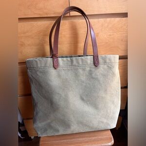 LNWT  MADEWELL The Canvas Transport Tote Green Tan Leather Trim 💚